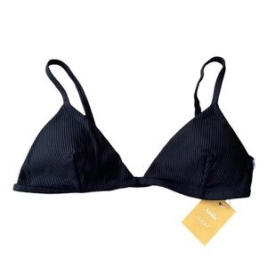 NWT Andie X Claire The Gold Coast Bikini Top Ribbed Black Triangle